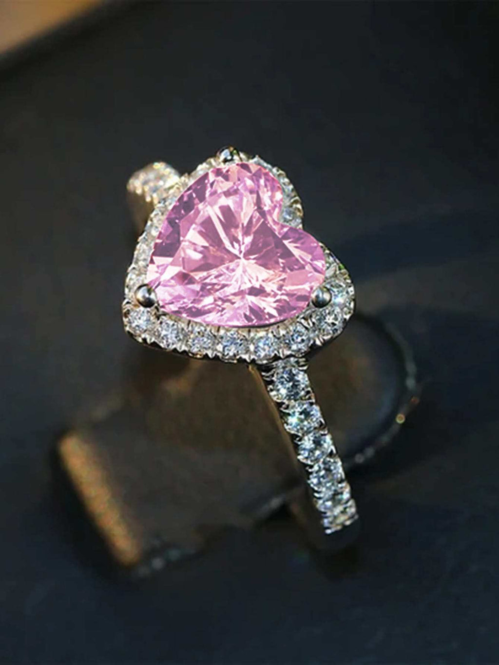 1 PC Romantic Pink Heart Cubic Zirconia Ring for Women for Valentine'S Day Gift Wedding Engagement Anniversary Party Jewelry,Mom,Mother,Mother'S Day,Gift