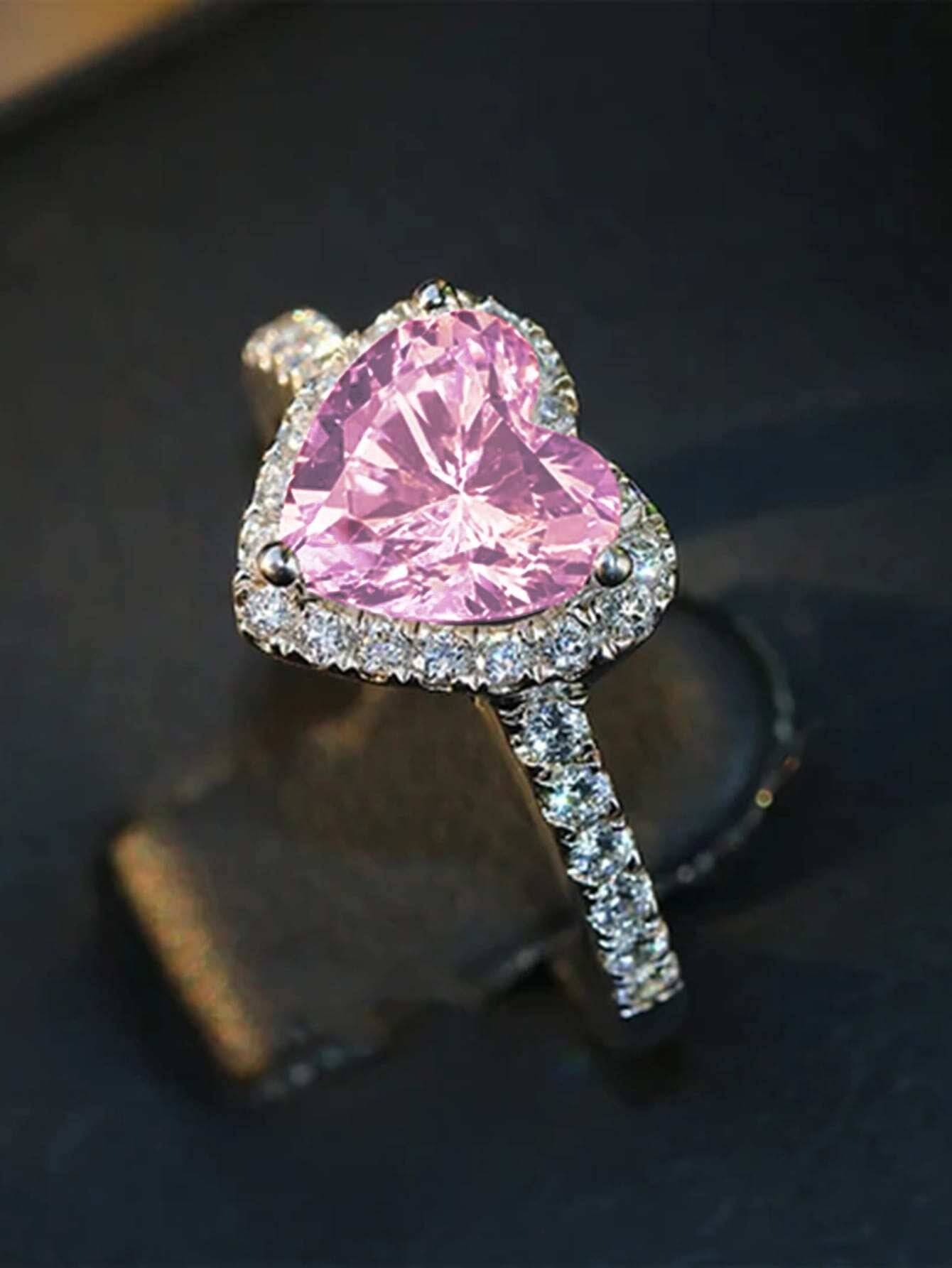 1 PC Romantic Pink Heart Cubic Zirconia Ring for Women for Valentine'S Day Gift Wedding Engagement Anniversary Party Jewelry,Mom,Mother,Mother'S Day,Gift