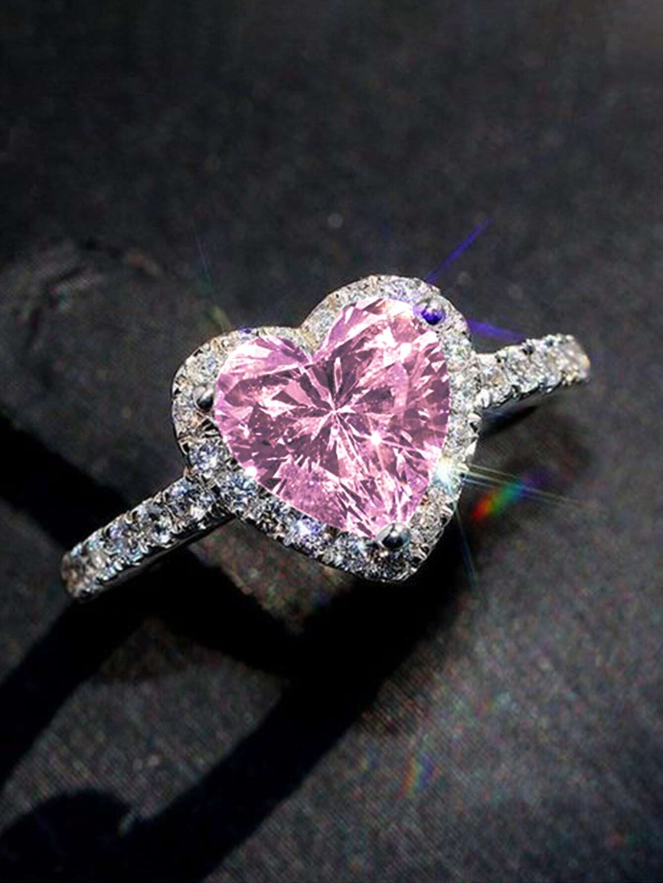 1 PC Romantic Pink Heart Cubic Zirconia Ring for Women for Valentine'S Day Gift Wedding Engagement Anniversary Party Jewelry,Mom,Mother,Mother'S Day,Gift