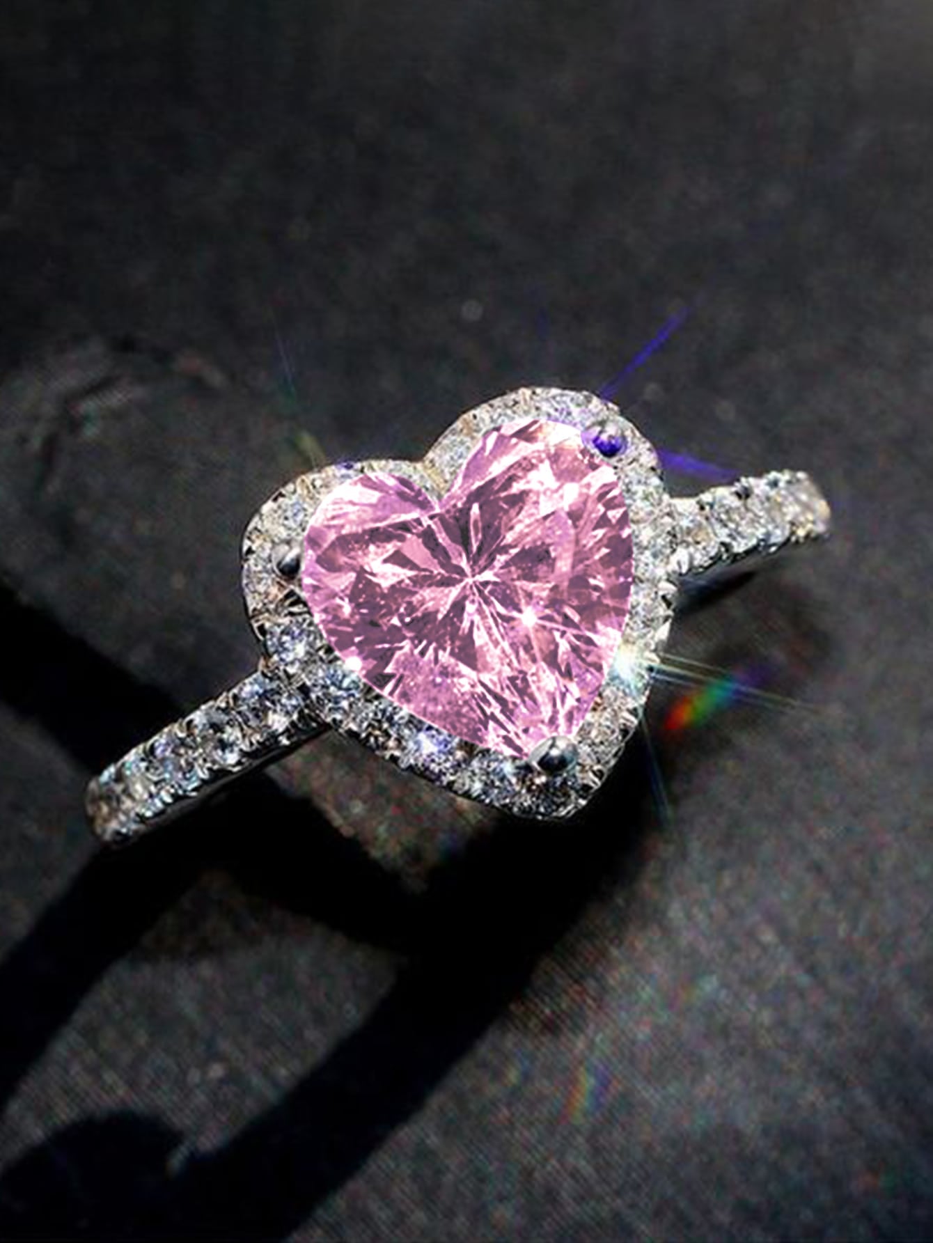 1 PC Romantic Pink Heart Cubic Zirconia Ring for Women for Valentine'S Day Gift Wedding Engagement Anniversary Party Jewelry,Mom,Mother,Mother'S Day,Gift