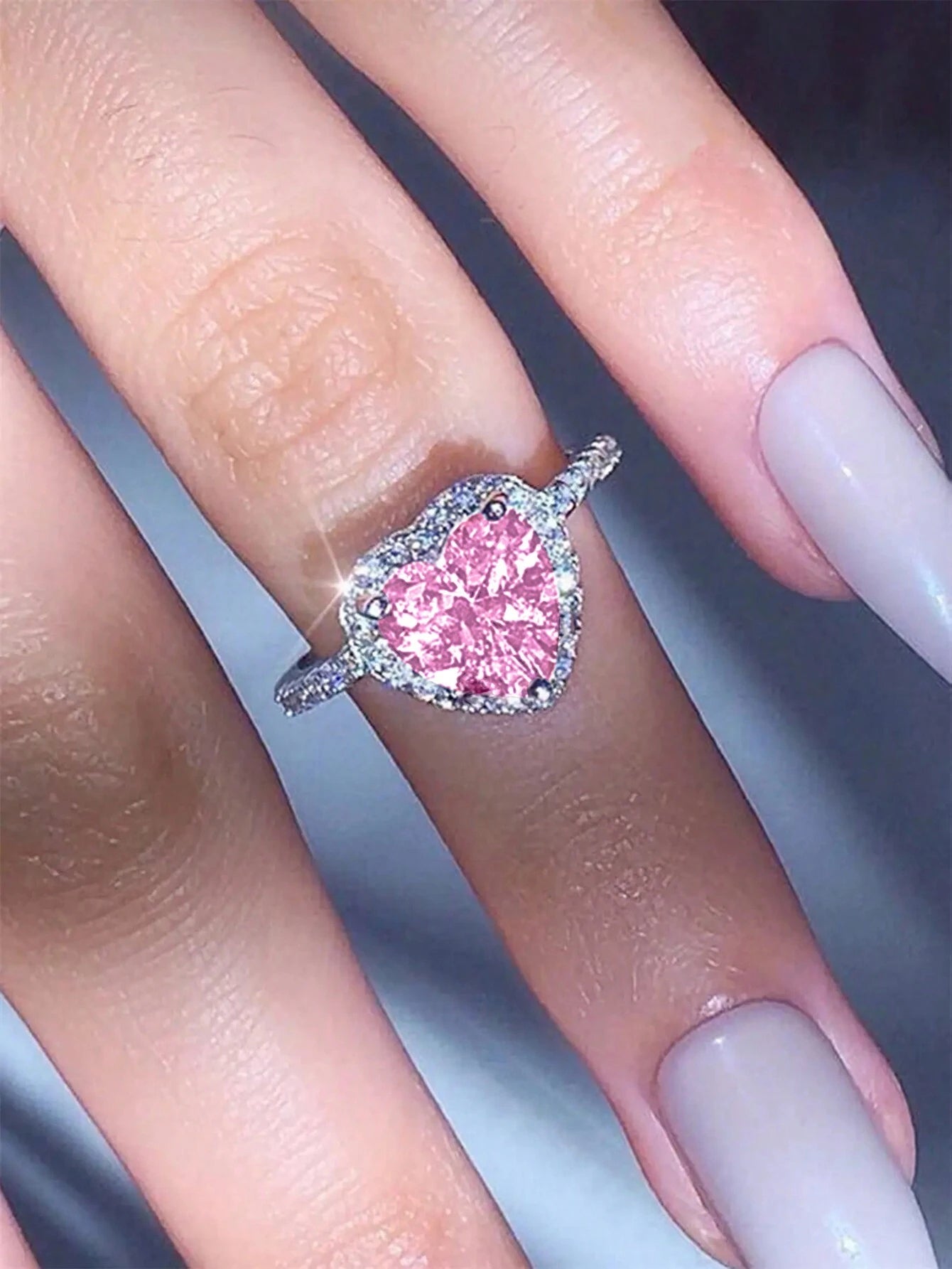 1 PC Romantic Pink Heart Cubic Zirconia Ring for Women for Valentine'S Day Gift Wedding Engagement Anniversary Party Jewelry,Mom,Mother,Mother'S Day,Gift