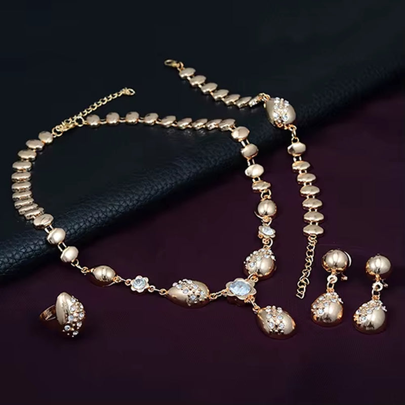 Banquet Flower Waterdrop Pendant Collar Necklace Bracelet Ring Earrings Wedding Party Elegant Jewelry Sets Women Valentine Gifts