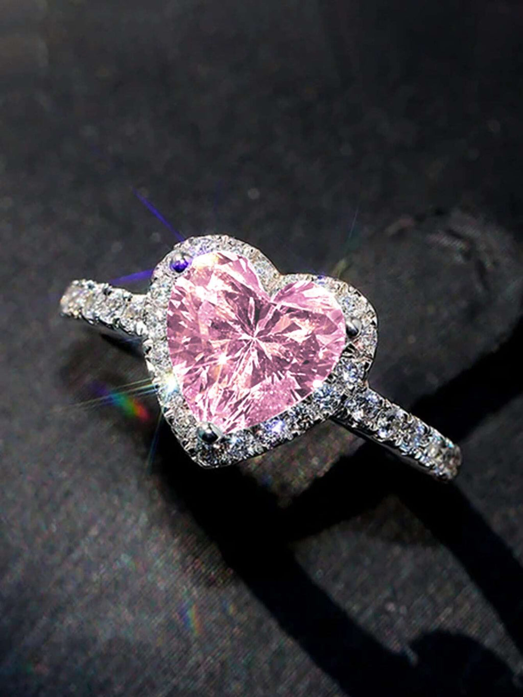 1 PC Romantic Pink Heart Cubic Zirconia Ring for Women for Valentine'S Day Gift Wedding Engagement Anniversary Party Jewelry,Mom,Mother,Mother'S Day,Gift